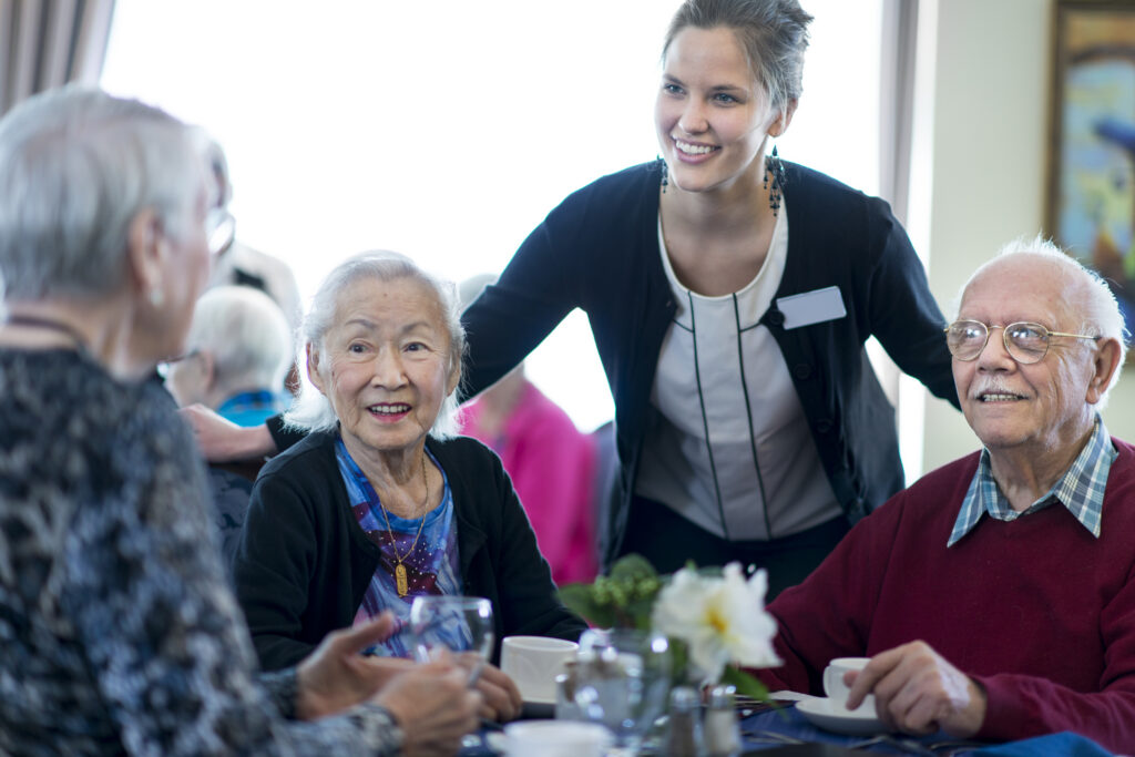 Senior adults having dinner at a restaurant